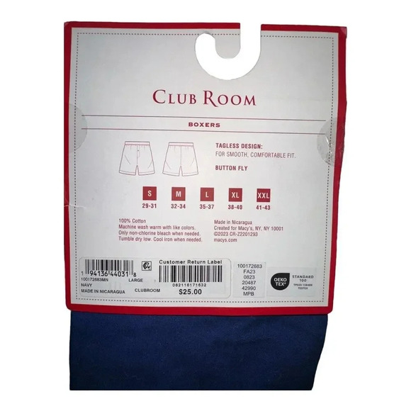 Club Room Blue Solid & Patterned Boxer Shorts, Large - Picture 3 of 3